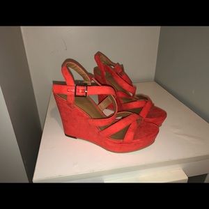 Orange Suede Wedges